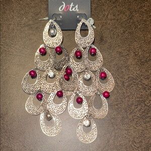 Dots Gold and Burgundy Teardrop Earrings